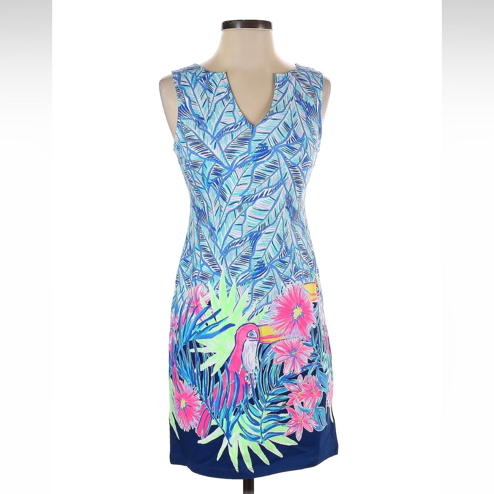 Gorgeous Tropical Lilly Pulitzer Blue, Green and Pink Toucan Dress!